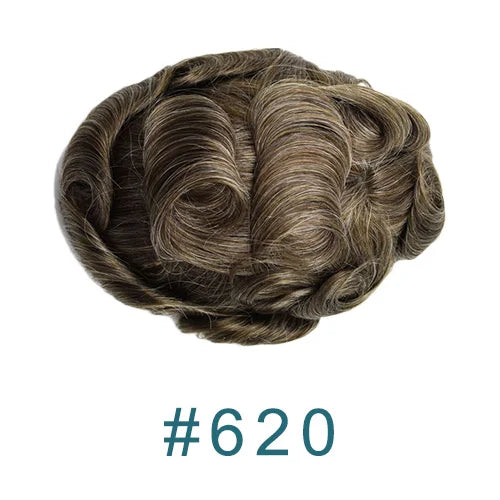 Dark Brown Men Toupee 80% Natural Hairline 0.02mm Invisible Super Thin Skin PU Black Grey Blonde Human Hair Hairpieces Prosthesi