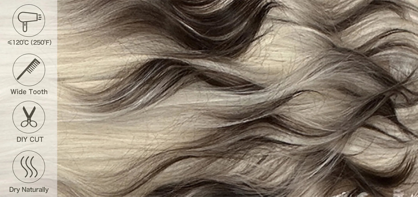 ALAN EATON Ombre Blonde Brown Wave Synthetic Wig Long Natural Looking Hair Wigs with Bangs for Women Daily Heat Resistant Fiber