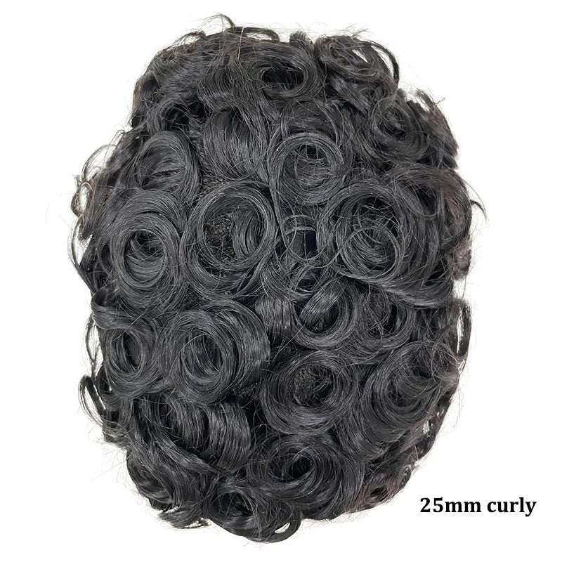 Curly Men's Wig Mono Npu Indian Human Hair Toupee For Men Durable Capillary Prosthesis Natural Black Wigs Man 6inch Hairpieces