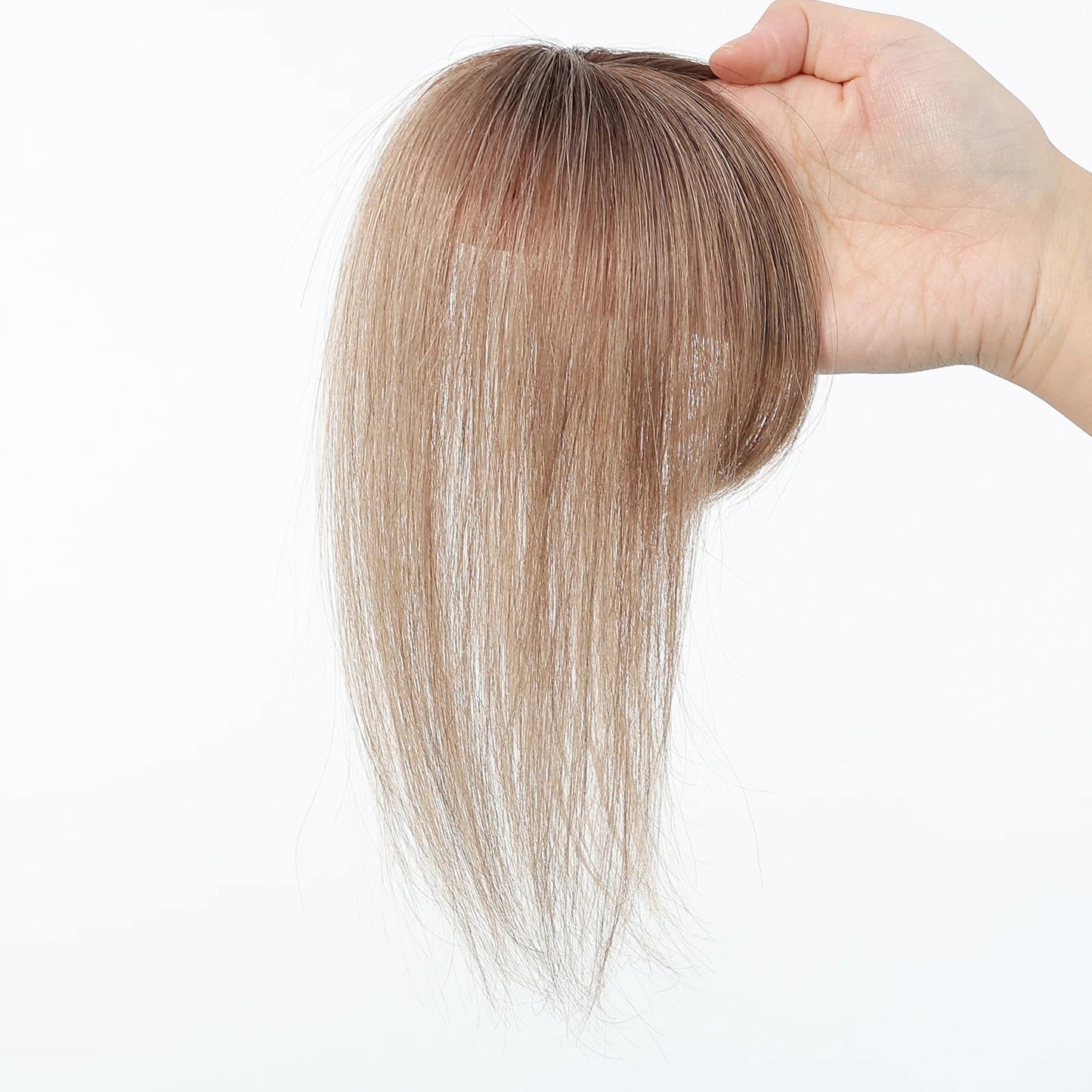 100% Remy Human Hair Toppers with Bangs Light Brown Hairpieces 3D Wispy Bangs for Women Thin Hair Real Human Hair Topper Clip In