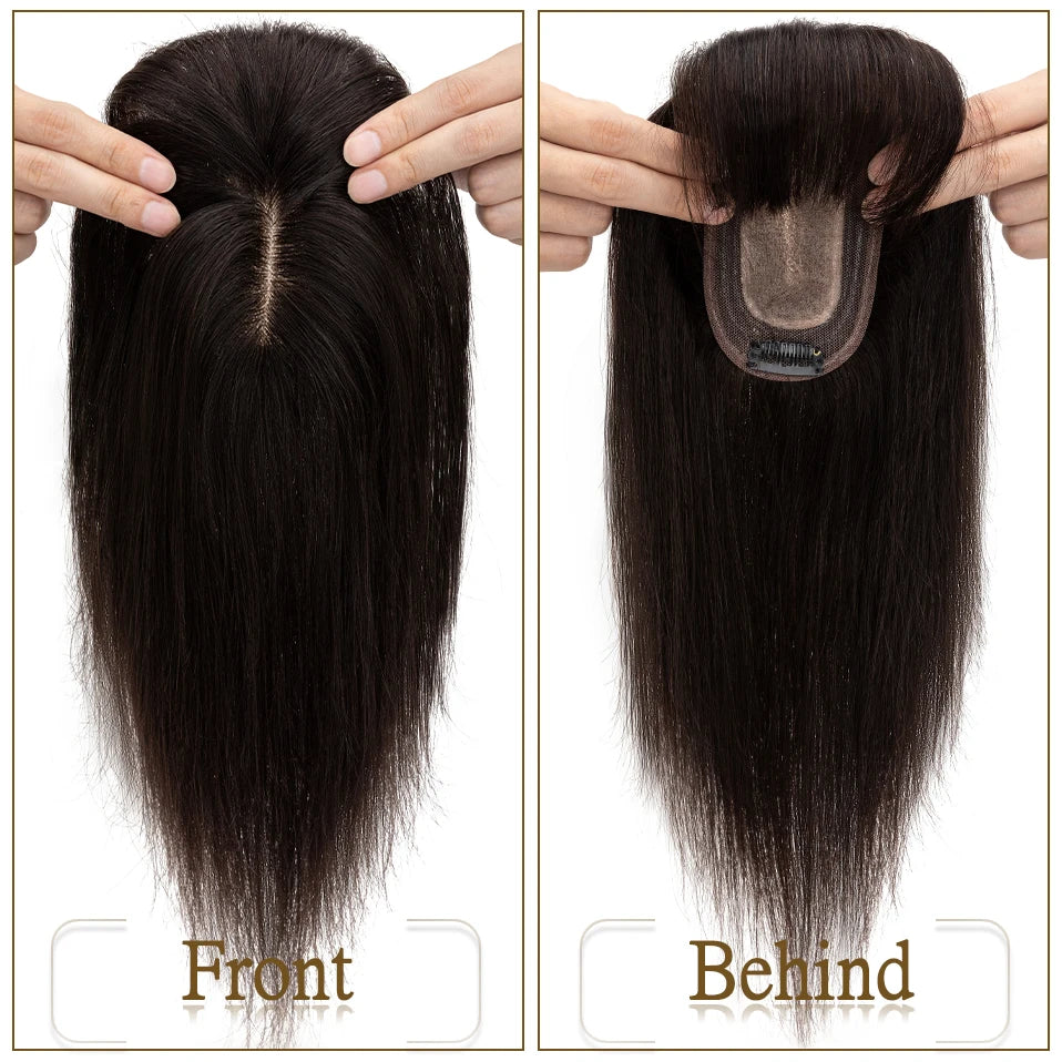 S-noilite Women Toppers Hair With Bangs Human Hair 7x13cm Silk Base Hair Cilp Wig Clip In Hair Extensions Hairpiece Natutal Hair