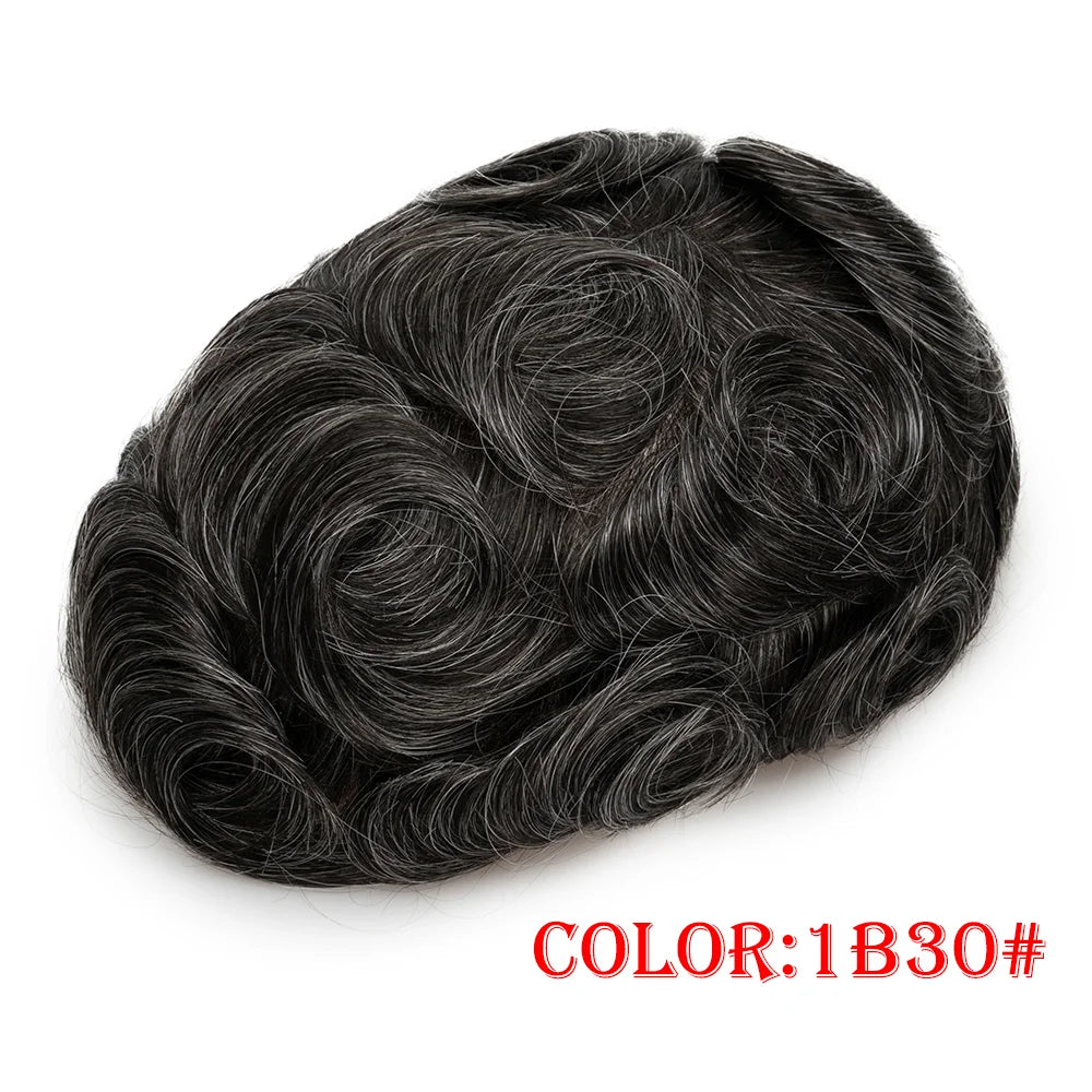 Men Wig Toupee For Men Natural Hairline Indian Human Hair Men's Capillary Prothesis Hair Wig Male 0.1mm Thin Skin Hair Wig