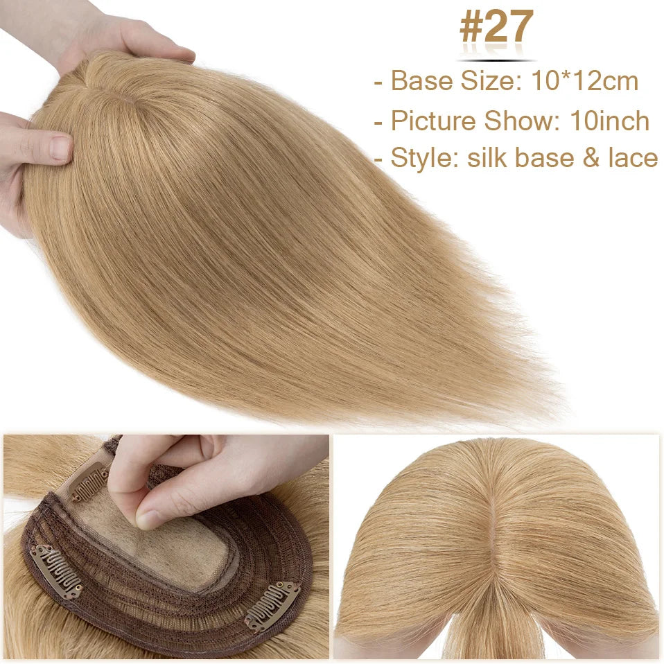 S-noilite Hair Toppers 10x12cm Women Topper 3.5x9cm Silk Base Natural Hair Wig 100% Human Hair For Women Hairpiece With Bangs