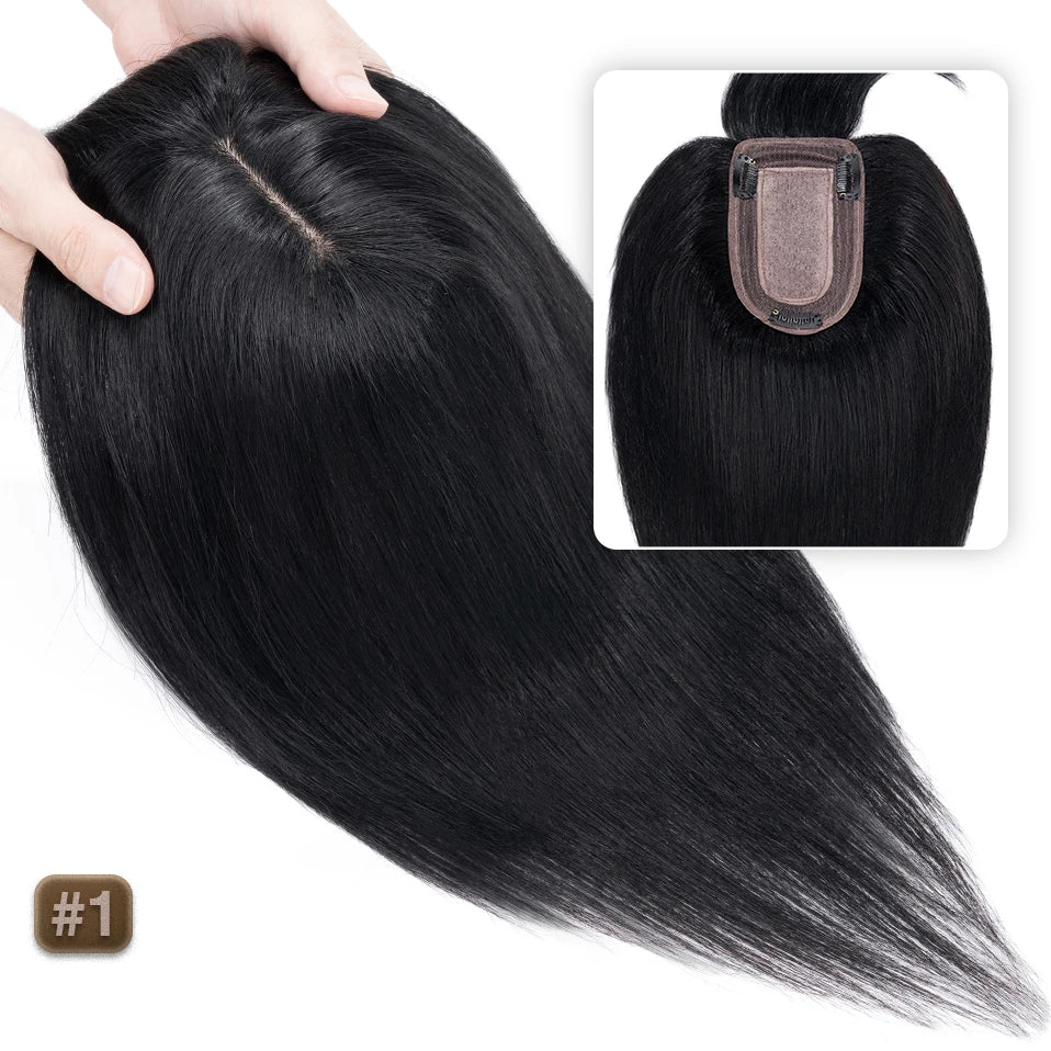 TESS Women Topper 7x12.5cm Hair Toppers With Bangs Hair Clips Natural Hair Wigs 100% Human Hair Silk Base Clip In Hair Extension