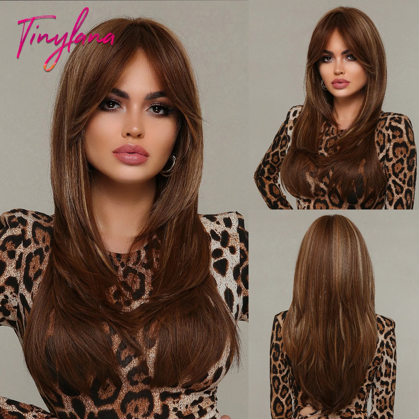 Long Straight Black Purple Synthetic Wig with Bangs Purple Ombre Cosplay Layered Wig for Women Party Heat Resistant Natural Hair