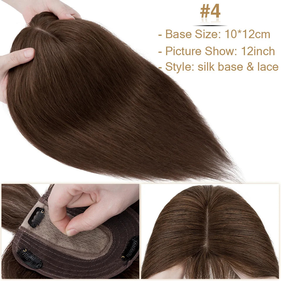 S-noilite Hair Toppers 10x12cm Women Topper 3.5x9cm Silk Base Natural Hair Wig 100% Human Hair For Women Hairpiece With Bangs