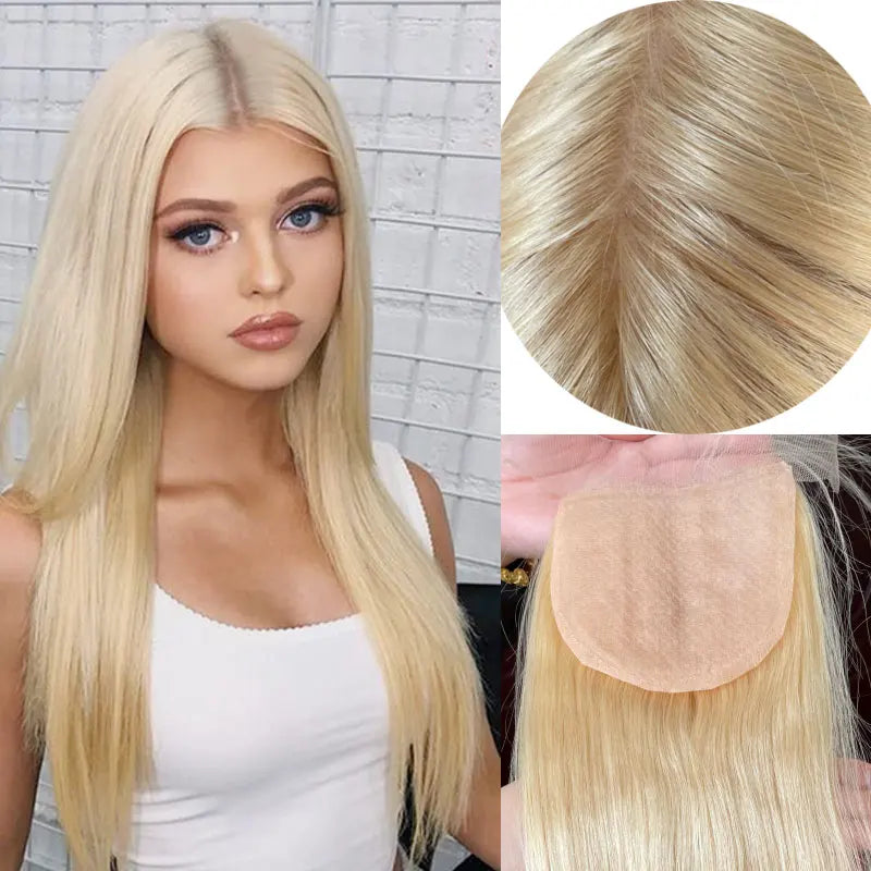 Brazilian Virgin Human Hair Lace Closure For Women Silk Base Top Straight Natural Blonde, Free Part Closure 4x4 "#613 Color