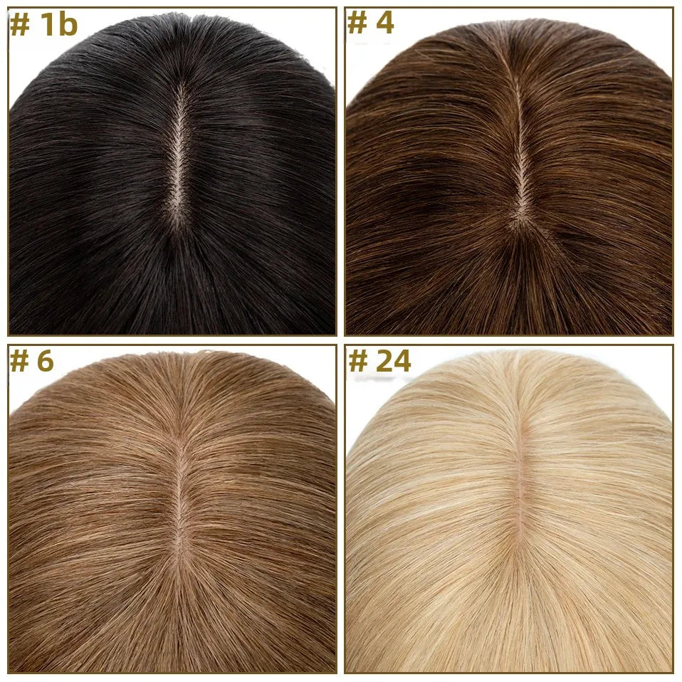 S-noilite Women Toppers Hair With Bangs Human Hair 7x13cm Silk Base Hair Cilp Wig Clip In Hair Extensions Hairpiece Natutal Hair