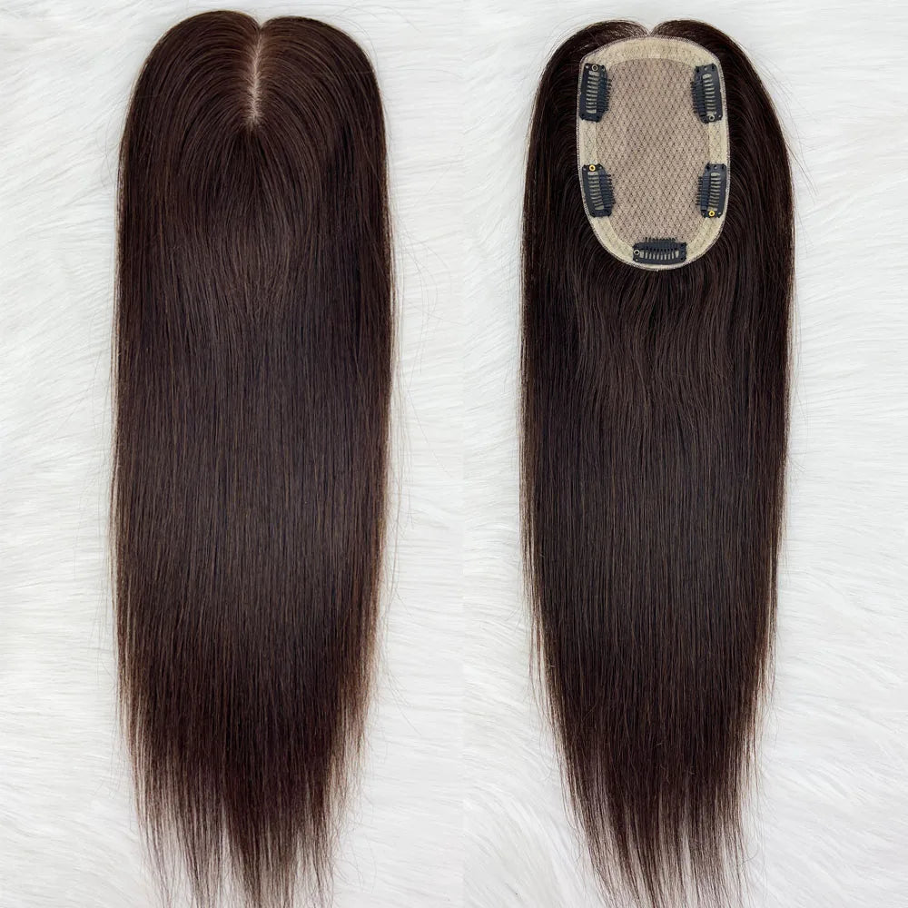 Black Brown Color Topper With Clips 3 Sizes Silk Base Virgin Human Hair Women Toppers Free Part Natural Scalp Top European Hair