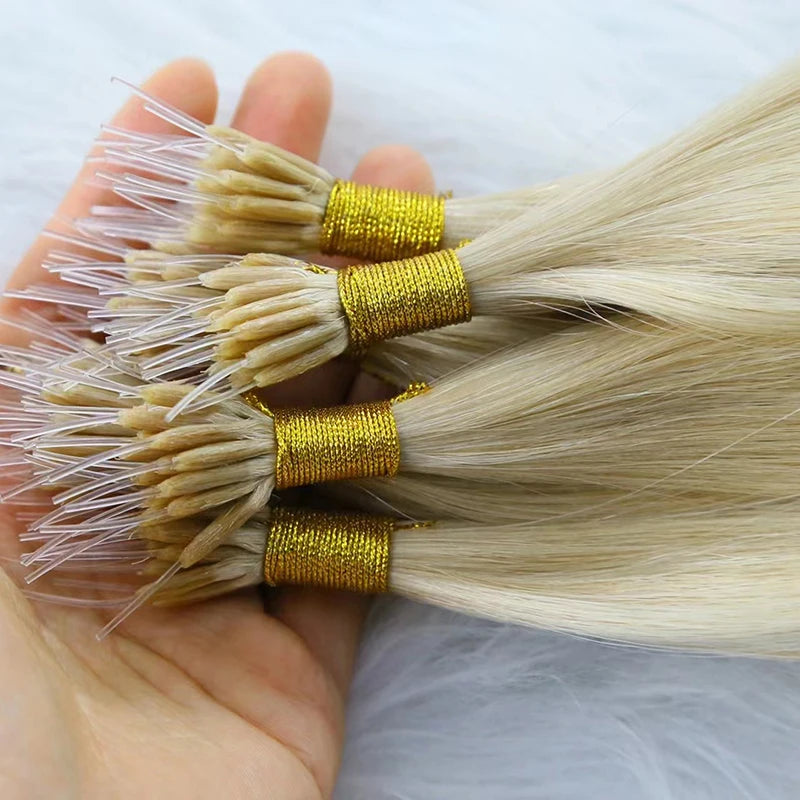Remy Nano Ring Tip Elastic Hair Real Straight #60 Burmese Human Hair Extensions 14-30INCH Fusion Virgin Hair Extensions
