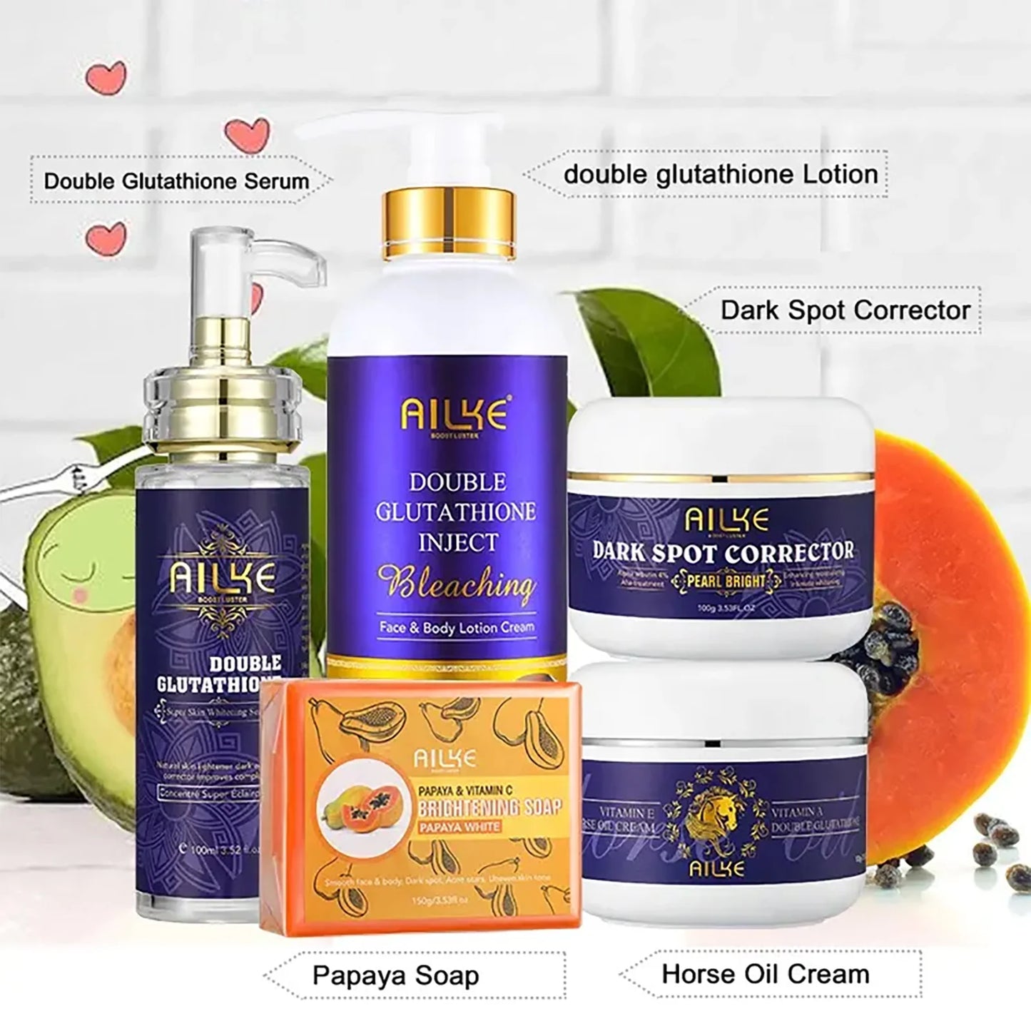 AILKE Whitening Skin Care Set, Reduce White, Dark, and Black Spots, Moisturizing, Clean Skin, Lightening for All Skin Types