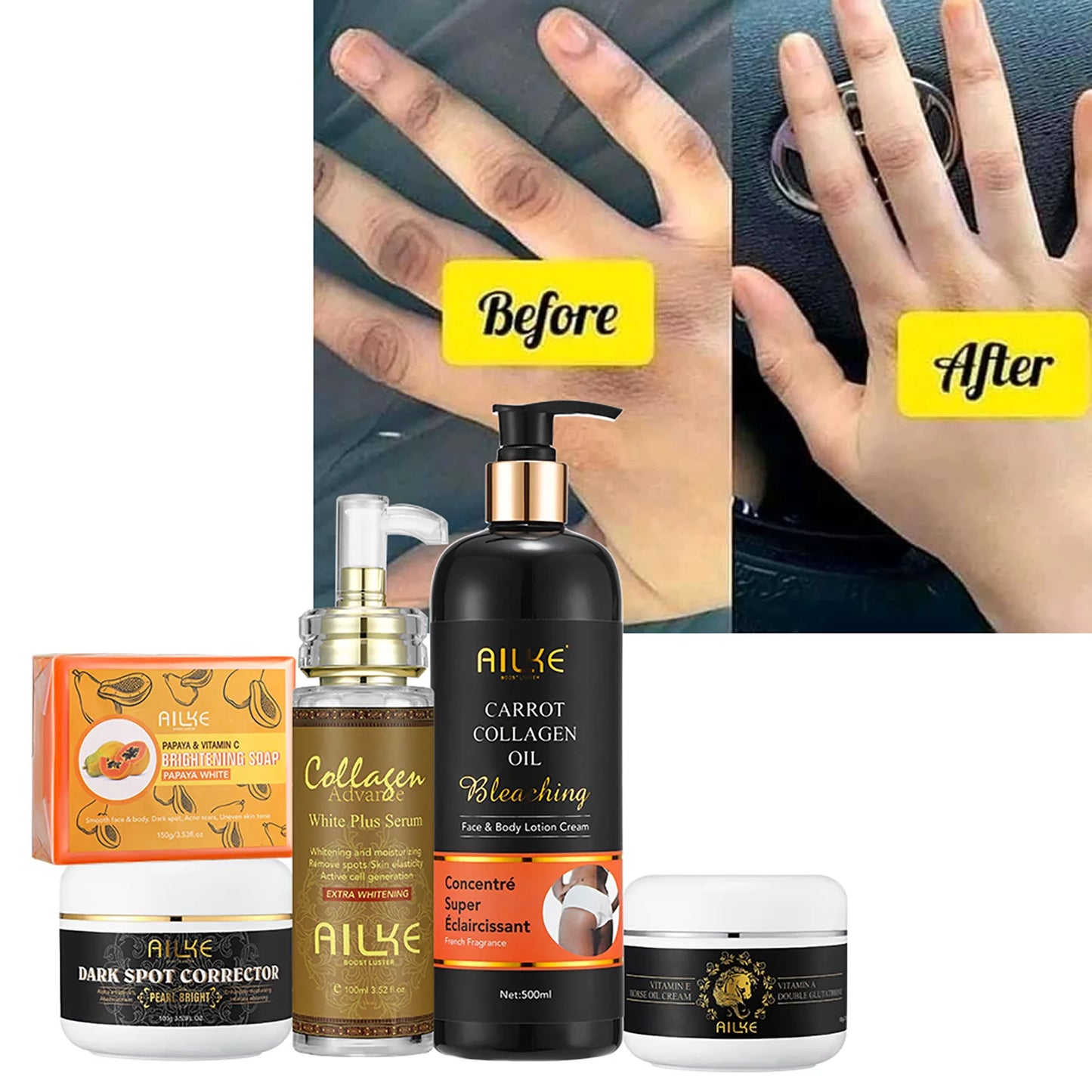 AILKE Collagen 5 in 1 Skin Care Kit, Restore Skin Elasticity, Smooth Skin, Brighten, Even Skin Tone, For Face And Body Use Set