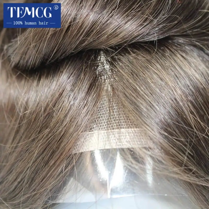 VERSALITE- Mono with Swiss Lace Front Toupee Men Male Hair Prosthesis 100% Natural Human Hair Replacement  System Men's Wigs