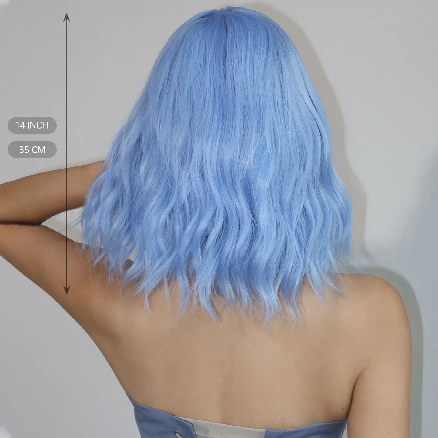 Bob Blue Curly Wavy Wigs with Bangs Short Colorful Cosplay Wigs for Women Afro Halloween DaiIy Natural Heat Resistant Fake Hair