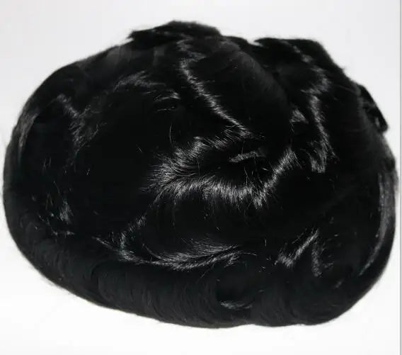 Ultra Thin Skin 1B80 Men Toupee Human Hair 0.02mm Full PU Gery Black Mix Wig Capillary Prosthesis Toupet Male Replacement System